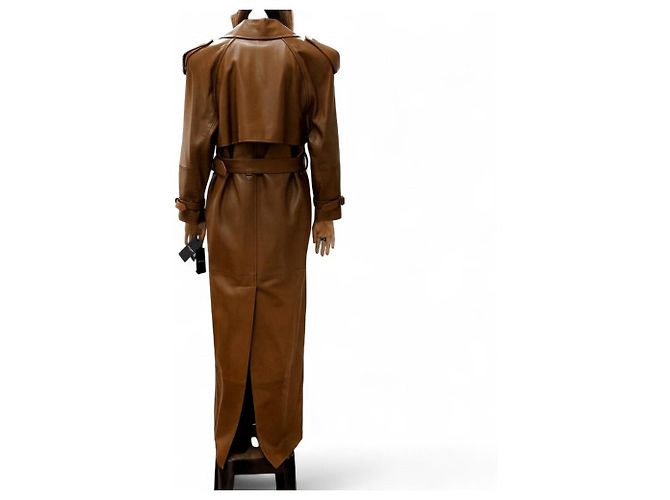 NUEVO RARO TRENCH LARGO SAINT LAURENT 740485 36 S ABRIGO DE CUERO CAMEL Camello - vista 4