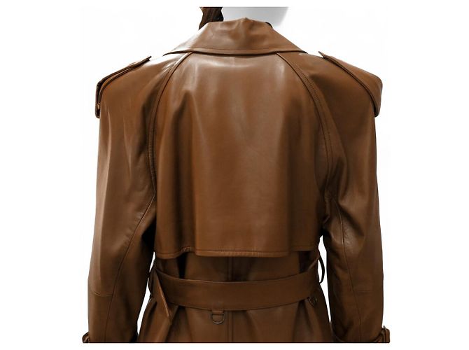 NUEVO RARO TRENCH LARGO SAINT LAURENT 740485 36 S ABRIGO DE CUERO CAMEL Camello - vista 5