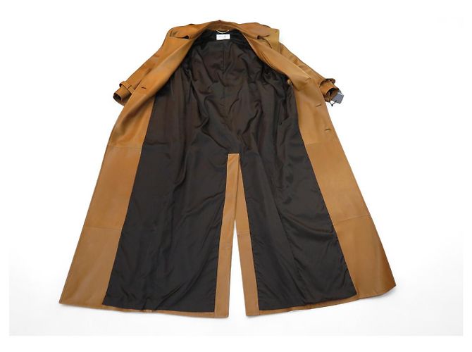 NUEVO RARO TRENCH LARGO SAINT LAURENT 740485 36 S ABRIGO DE CUERO CAMEL Camello - vista 9