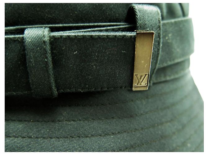 NEUER LOUIS VUITTON HUT GRÖSSE 60 AUS SCHWARZEM BAUMWOLL MIT DAMIER-INNENFUTTER - Ansicht 6