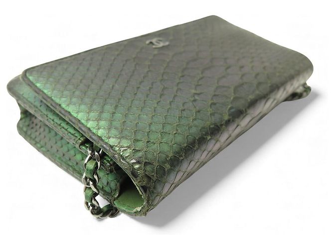 SAC A MAIN CHANEL WALLET ON CHAIN ED LIMITEE CUIR PYTHON BANDOULIERE WOC BAG Vert - vue 4
