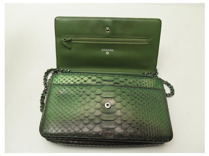SAC A MAIN CHANEL WALLET ON CHAIN ED LIMITEE CUIR PYTHON BANDOULIERE WOC BAG Vert - vue 7