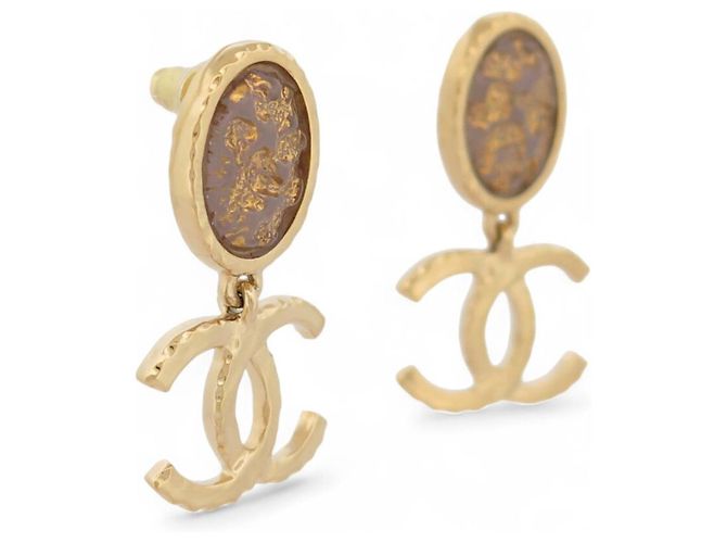 NUOVE ORECCHINI CHANEL LOGO CC PENDETE PIETRE DORATE D'oro - vista 3