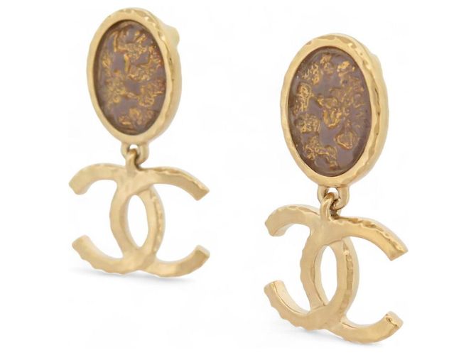 NUOVE ORECCHINI CHANEL LOGO CC PENDETE PIETRE DORATE D'oro - vista 4