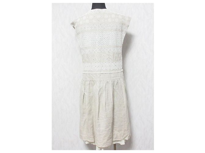 Autre Marque Sally Scott besticktes Leinenkleid Beige - Ansicht 2