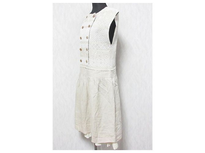 Autre Marque Sally Scott besticktes Leinenkleid Beige - Ansicht 3