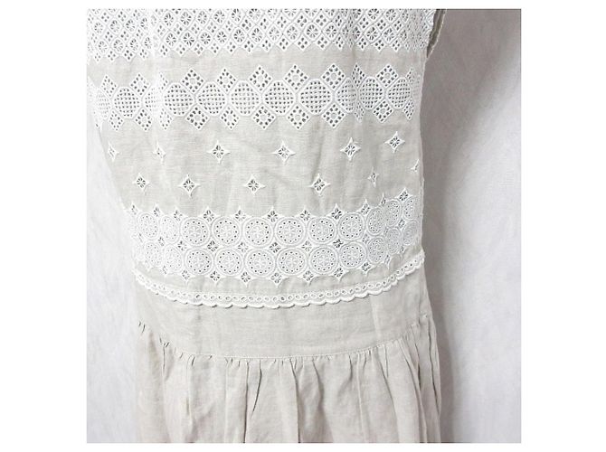 Autre Marque Sally Scott besticktes Leinenkleid Beige - Ansicht 5