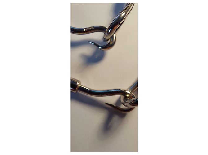 Set collana e bracciale Hermès Jumbo pelle intrecciata nera e metallo argentato Argento - vista 5