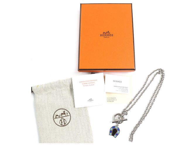 Hermès HERMES Helios Fair à Cheval Hufeisen Anhänger Halskette Blau - Ansicht 2
