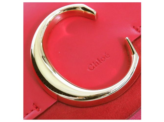 Borsa a Spalla in Pelle Suede Chloé C Logo Rosso - vista 10