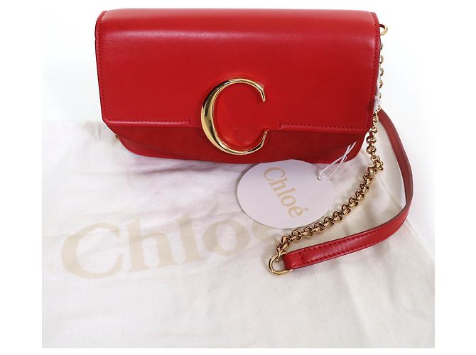 Borsa a Spalla in Pelle Suede Chloé C Logo Rosso - vista 2