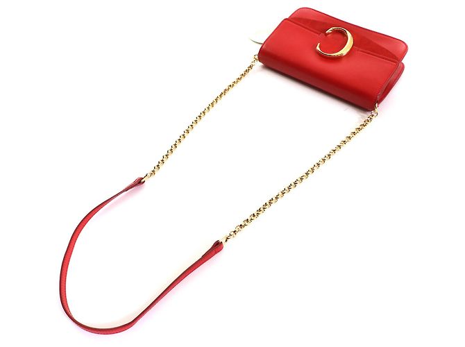 Borsa a Spalla in Pelle Suede Chloé C Logo Rosso - vista 4