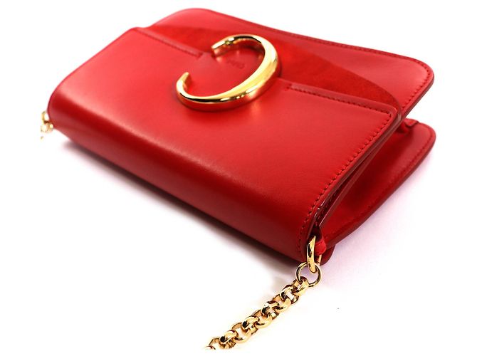 Borsa a Spalla in Pelle Suede Chloé C Logo Rosso - vista 5