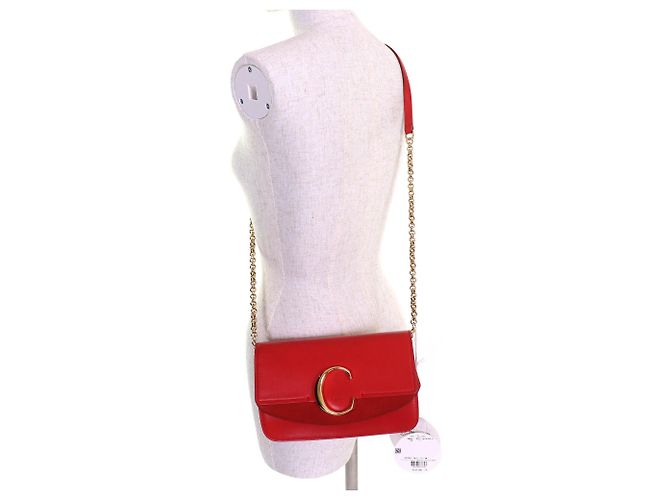 Borsa a Spalla in Pelle Suede Chloé C Logo Rosso - vista 8