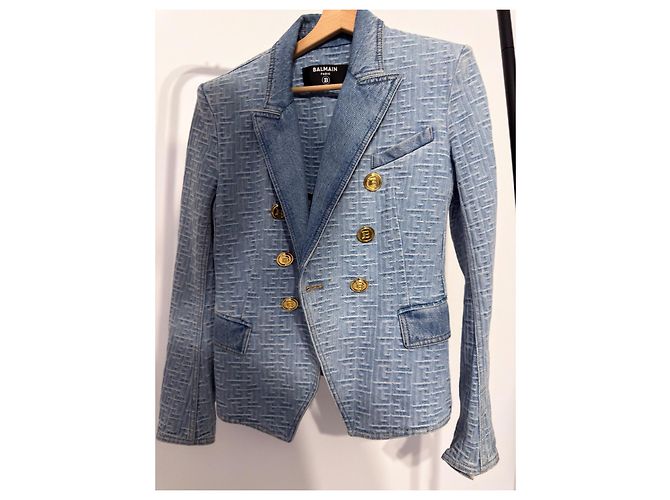 Balmain Blazer in denim doppiopetto con bottoni dorati e monogramma Blu chiaro - vista 2
