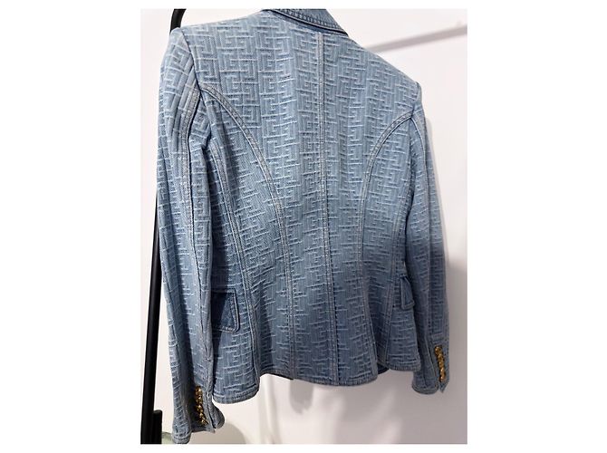 Balmain Blazer in denim doppiopetto con bottoni dorati e monogramma Blu chiaro - vista 3