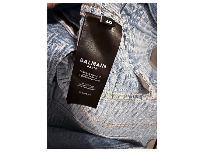 Balmain Blazer in denim doppiopetto con bottoni dorati e monogramma Blu chiaro - vista 4