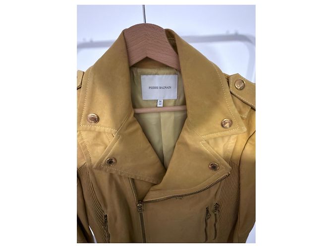 Pierre Balmain Leder Bomberjacke Gelb - Ansicht 2