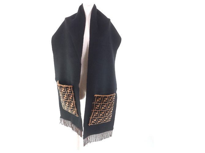 Fendi FXT252 Kaschmir-Mischung Zucca-Print Schal Braun Schwarz - Ansicht 3