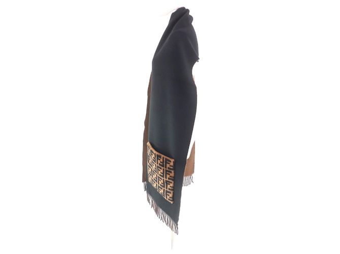 Fendi FXT252 Kaschmir-Mischung Zucca-Print Schal Braun Schwarz - Ansicht 4