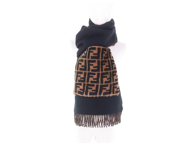 Fendi FXT252 Kaschmir-Mischung Zucca-Print Schal Braun Schwarz - Ansicht 6