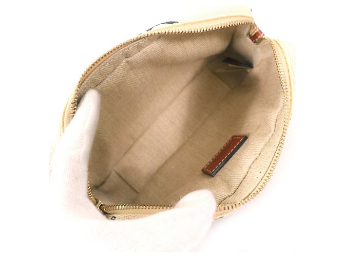 Borsa Pouch Chloé WOODY in Lino e Pelle Marrone Beige - vista 10