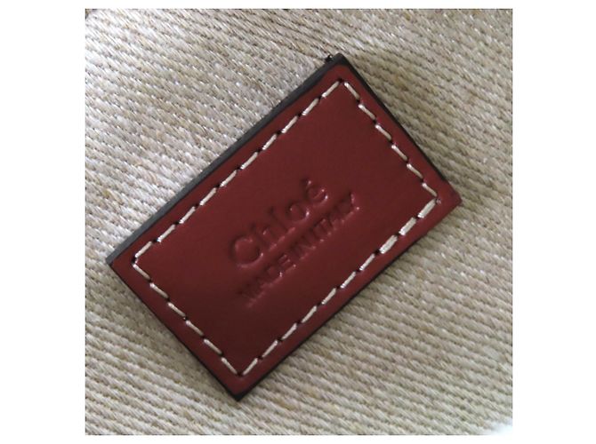 Borsa Pouch Chloé WOODY in Lino e Pelle Marrone Beige - vista 12