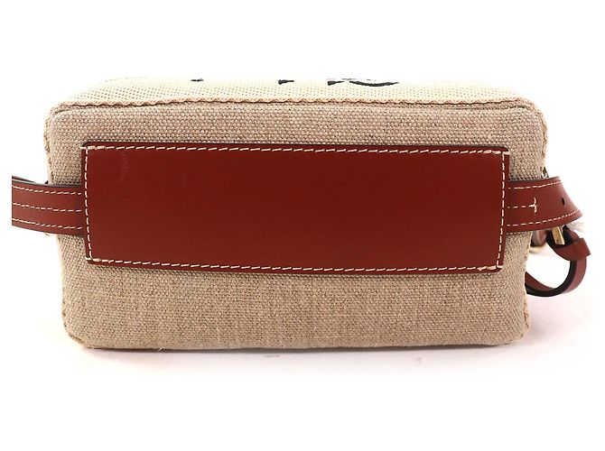 Borsa Pouch Chloé WOODY in Lino e Pelle Marrone Beige - vista 3