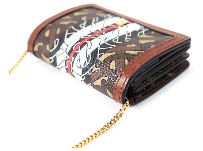 Billetera compacta con cadena Burberry TB con estampado total Castaño - vista 3
