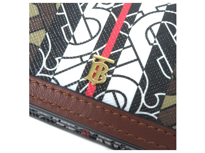 Billetera compacta con cadena Burberry TB con estampado total Castaño - vista 9