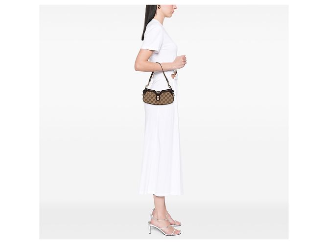 Borsa a spalla Gucci Mini GG Supreme Moon Side Web marrone Beige - vista 11