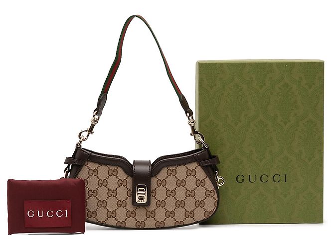 Borsa a spalla Gucci Mini GG Supreme Moon Side Web marrone Beige - vista 12