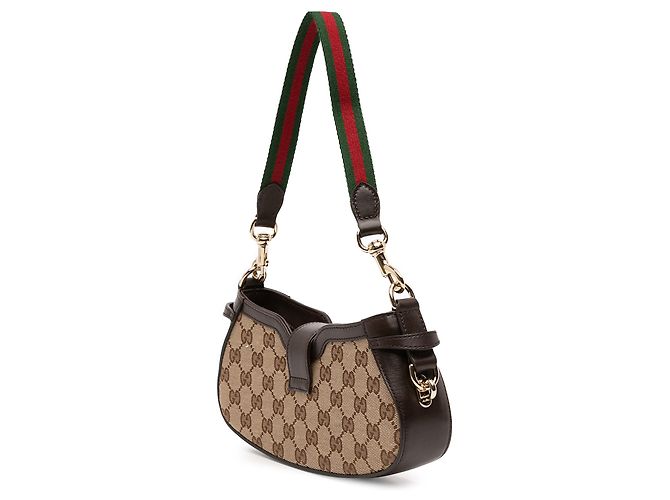 Borsa a spalla Gucci Mini GG Supreme Moon Side Web marrone Beige - vista 2