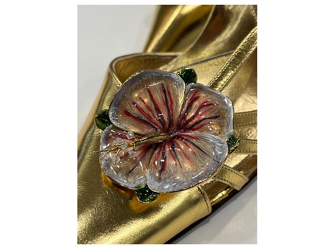Sandali Cesare Paciotti in pelle oro con applicazione fiore D'oro - vista 3
