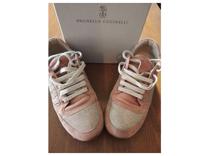 Sneakers Brunello Cucinelli in pelle Salmone Beige Oro Arancione - vista 11