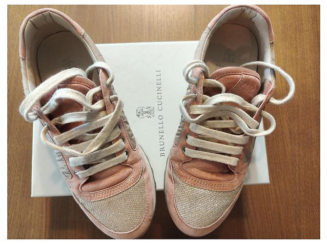 Sneakers Brunello Cucinelli in pelle Salmone Beige Oro Arancione - vista 14