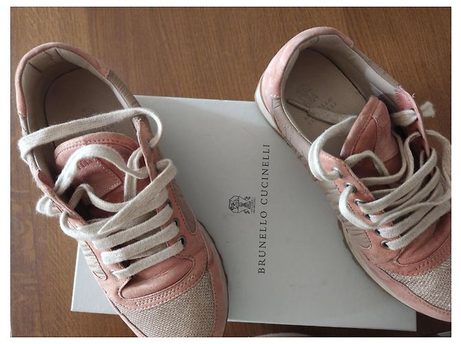 Sneakers Brunello Cucinelli in pelle Salmone Beige Oro Arancione - vista 9