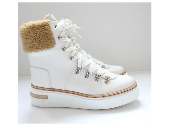 Stivali Flocon Hermès in pelle bianca foderati in shearling per escursioni Bianco - vista 12