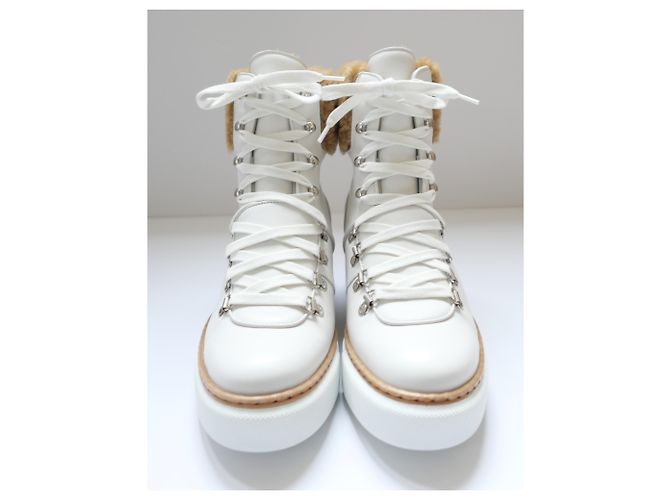 Stivali Flocon Hermès in pelle bianca foderati in shearling per escursioni Bianco - vista 13