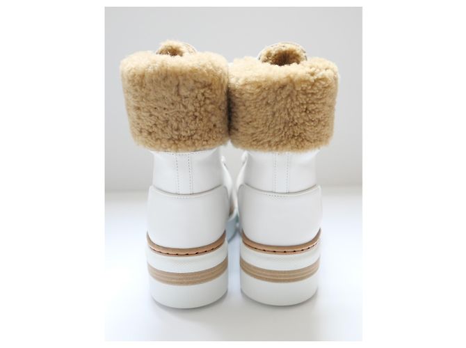 Stivali Flocon Hermès in pelle bianca foderati in shearling per escursioni Bianco - vista 17