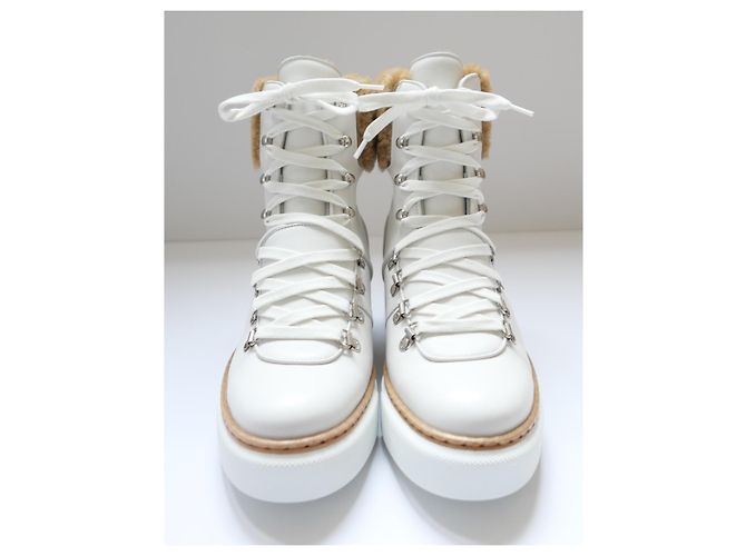 Stivali Flocon Hermès in pelle bianca foderati in shearling per escursioni Bianco - vista 2