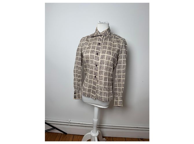 Camicia a quadri vintage Dior Nero Bianco M Marrone - vista 11