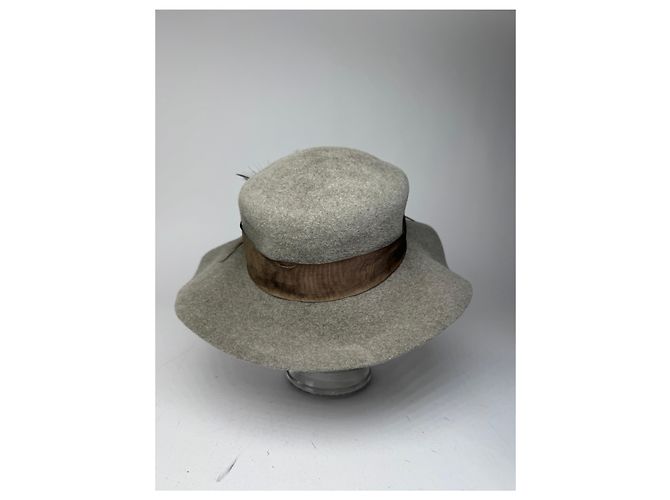 Vintage Jil Sander Wool Feather Hat Grey - view 9