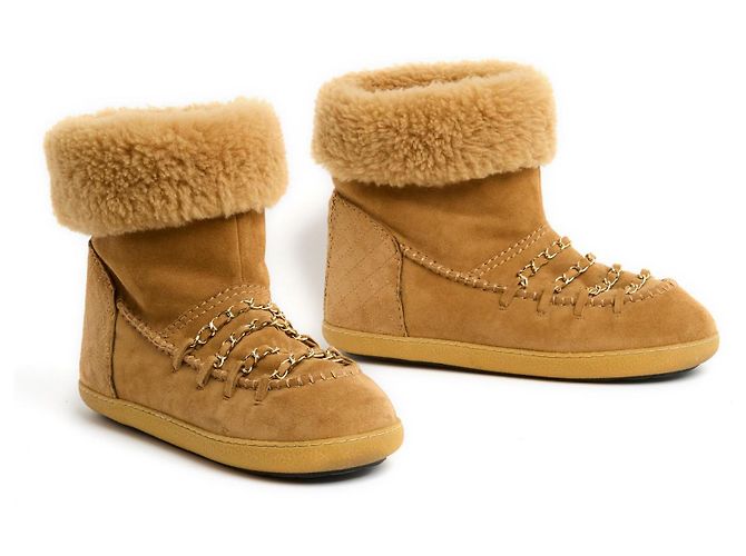 Stivaletti Chanel Coco Neige EU39 Suede Foderati Stivali Classici con Catena UK6 US8.5 Cammello - vista 2