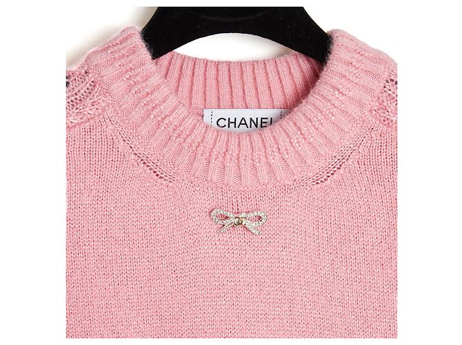 Chanel 2025 Suéter Torcido y con Joya FR38 Rosa Lana Cuello Redondo UK10 US8 - vista 2