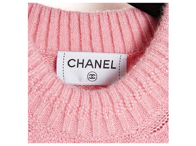 Chanel 2025 Suéter Torcido y con Joya FR38 Rosa Lana Cuello Redondo UK10 US8 - vista 5
