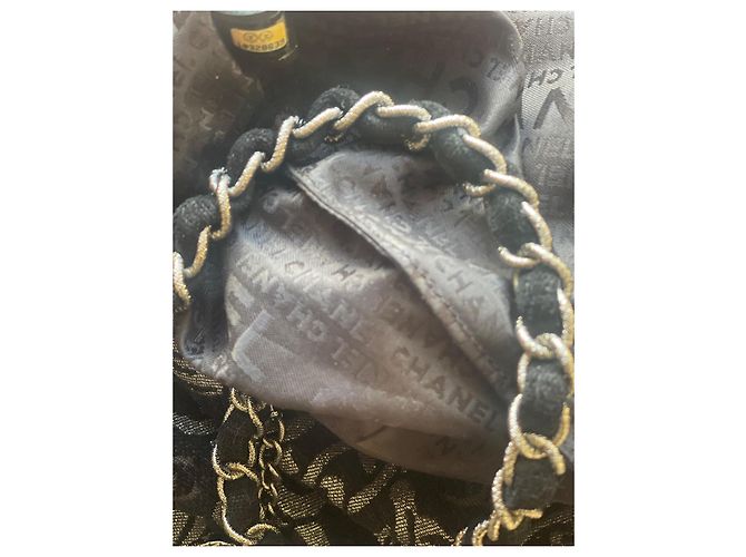 Borsa a mano Chanel in velluto e cotone nero Argento - vista 6
