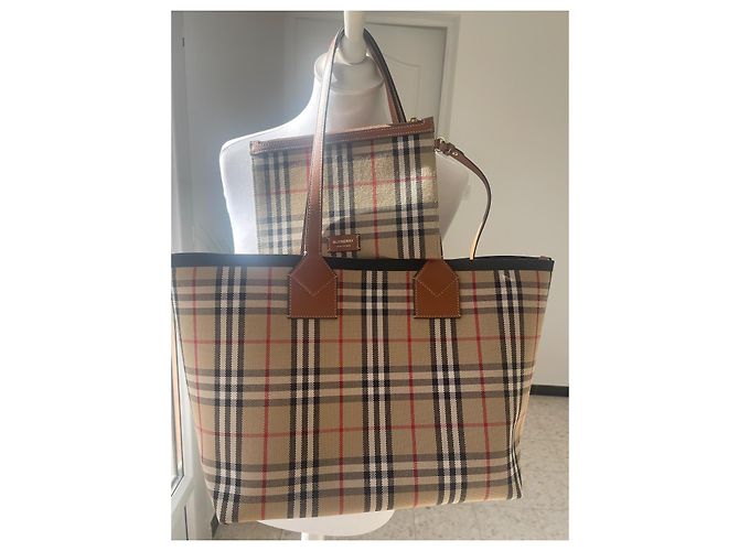 Burberry Tragetasche aus Stoff Schwarz Beige Rot Aus weiß - Ansicht 2