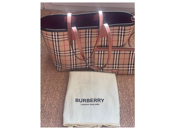 Burberry Tragetasche aus Stoff Schwarz Beige Rot Aus weiß - Ansicht 5