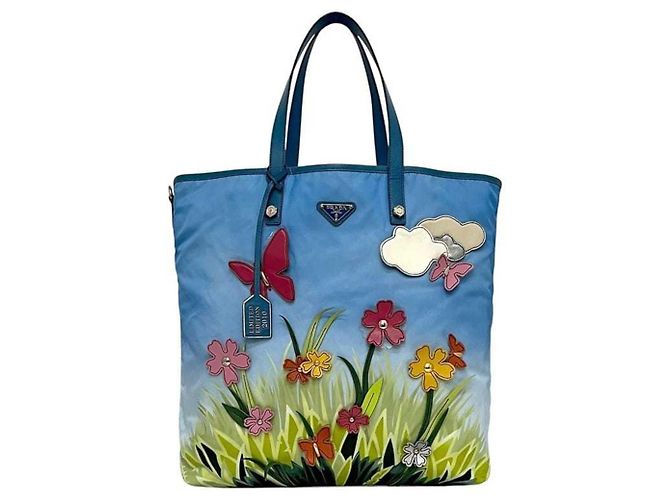 Borsa Tote Prada blu in nylon e pelle Saffiano B4605C Blu chiaro - vista 2
